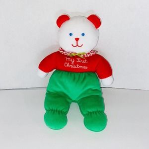 Eden Bear Plush Primary Red Green Color Vintage Teddy Colorblock First Christmas